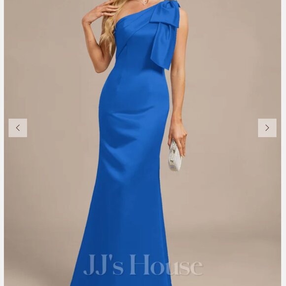 JJs House Dresses & Skirts - Sheath One Shoulder Floor-Length Satin Evening Dress With Bow